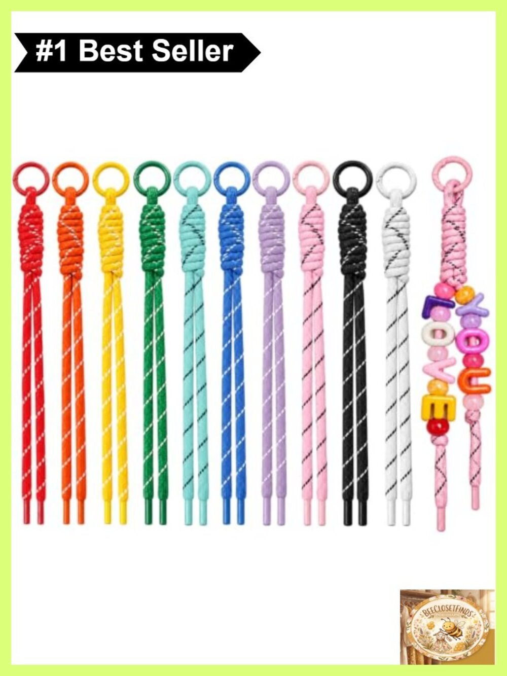 10 Pack Braided Nylon Paracord Keychain Set with Metal Rings DIY Backpack Charms